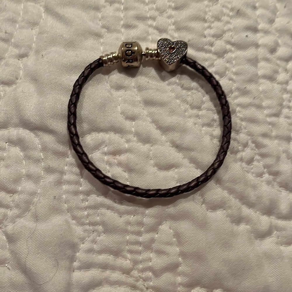 Leather Pandora Bracelet and charm set